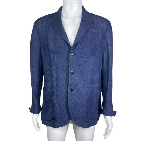 Polo Ralph Lauren Men's 40R Navy Modern Fit Waffle Linen Sports Coat Jacket EUC - Picture 1 of 6